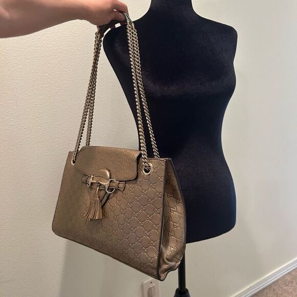 Gucci Metallic Gold Guccissima Leather Large Emily Chain Shoulder Bag - Picture 9 of 16